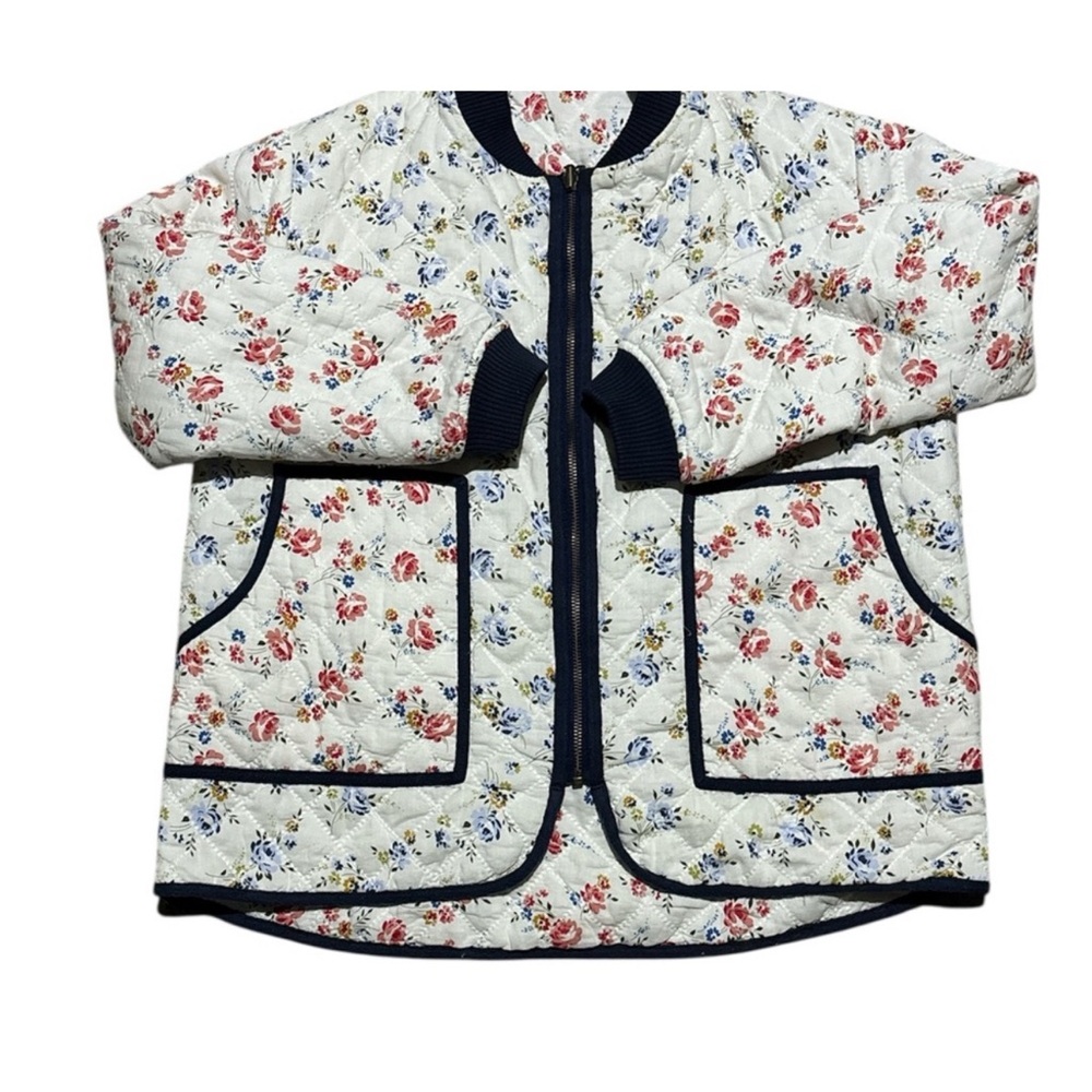 Floral Quilted Jacket with Navy Trim